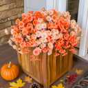 Artificial Mums for Outdoors Fake Fall Flowers Plants for Autumn Decoration, 12 Bundles Silk Morning Glory with Eucalyptus Look Real UV Resistant Faux Mums for Outside Planters Yard Patio Porch, Mix (2 Mixed(6 Light Orange, 6 Orange))