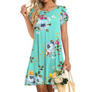 HOTGIFT Woman Swimwear Casual Coverup Swimsuit Short Sleeve Dresses Summer Black Sun Flower Medium (Black, M)