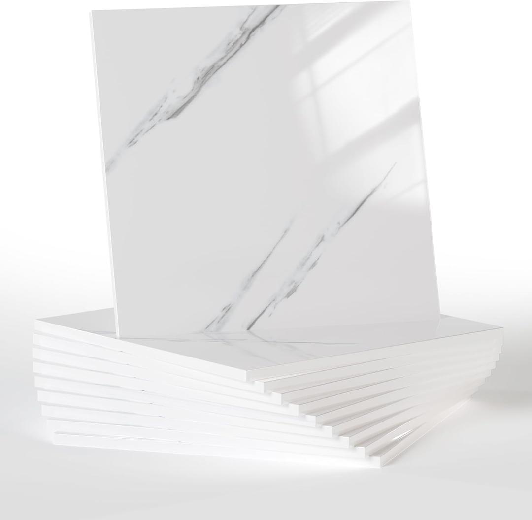 10pcs Marble Peel and Stick Backsplash Waterproof Wall Panels, Self Adhesive Marble Foam Tile, 11.8"x11.8" PVC Wall Panels for Bathroom, Kitchen, Living Room and Laundry Room (White and Gray)