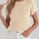 PRETTYGARDEN Women's 2026 Spring Fashion Sweater Vest Business Casual Crochet Tops Cap Sleeve Knit Shirt Beach Summer Outfits (Beige, M)