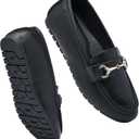 Women's Wide Loafers Casual Slip on Flat Shoes Women's Comfort Penny Loafers with Arch Support Women Dressy Moccasins (9.5 Wide, Black Pu)