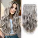 Wavy Seamless Hair Extensions Clip ins for Women Synthetic Fiber Invisible Long Extension Clips on 4PCS Soft Fake and Long Hairpieces 22 Inch Medium Brown mix Medium Blonde