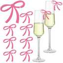 Colingmill 50 Pcs Rose Pink Bow Decor Bow Drink Tags Coquette Wine Glass Charms Acrylic Knot Drink Tag for Bachelorette Birthday Wedding Coquette Tasting Party Decorations Accessory