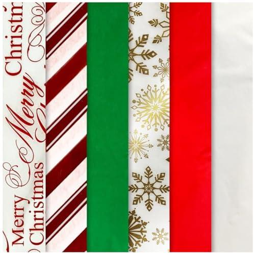 K-Kraft Christmas Tissue Paper for Gift Bags - Bulk Holiday Wrapping Paper - Hot-Stamped Printed and Solid - Red Foil Christmas Stripes Tissue Paper, 102 Sheets