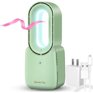 let'me Desk Fan, 11.8 Inch Portable Bladeless Fan Small Personal Cooling Fan with 5 Colors Touch Control LED Light, Quiet USB Table Fan for Home, Office, Bedroom Summer Gift (GREEN)