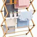 FJO Foldable Bamboo Clothes Drying Rack, 3-Tier Collapsible Laundry Clothes Hanger, Portable Wooden Drying Rack, Space Saving Indoor Outdoor, 28'' D x 15'' W x 39.3'' H, Beige