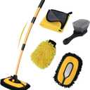 Car Wash Brush with Long Handle, 15Curved Car Cleaning Brush with Replaceable Head Cover, Truck Washing Brush with Telescopic Handle Wash Mop Kit 5PCS (Yellow)
