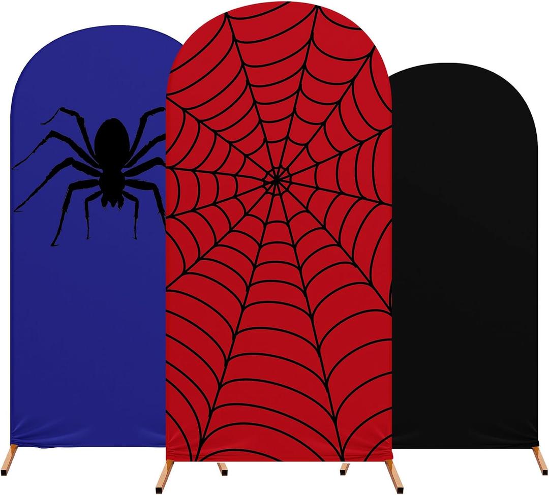 3 Pcs Spider Web Theme Arch Backdrop Cover Wedding Arch Covers Spandex Backdrop Stand 4ft, 5ft, 6ft for Wedding Birthday Banquet Ceremony Photography Party Decoration(Classic)