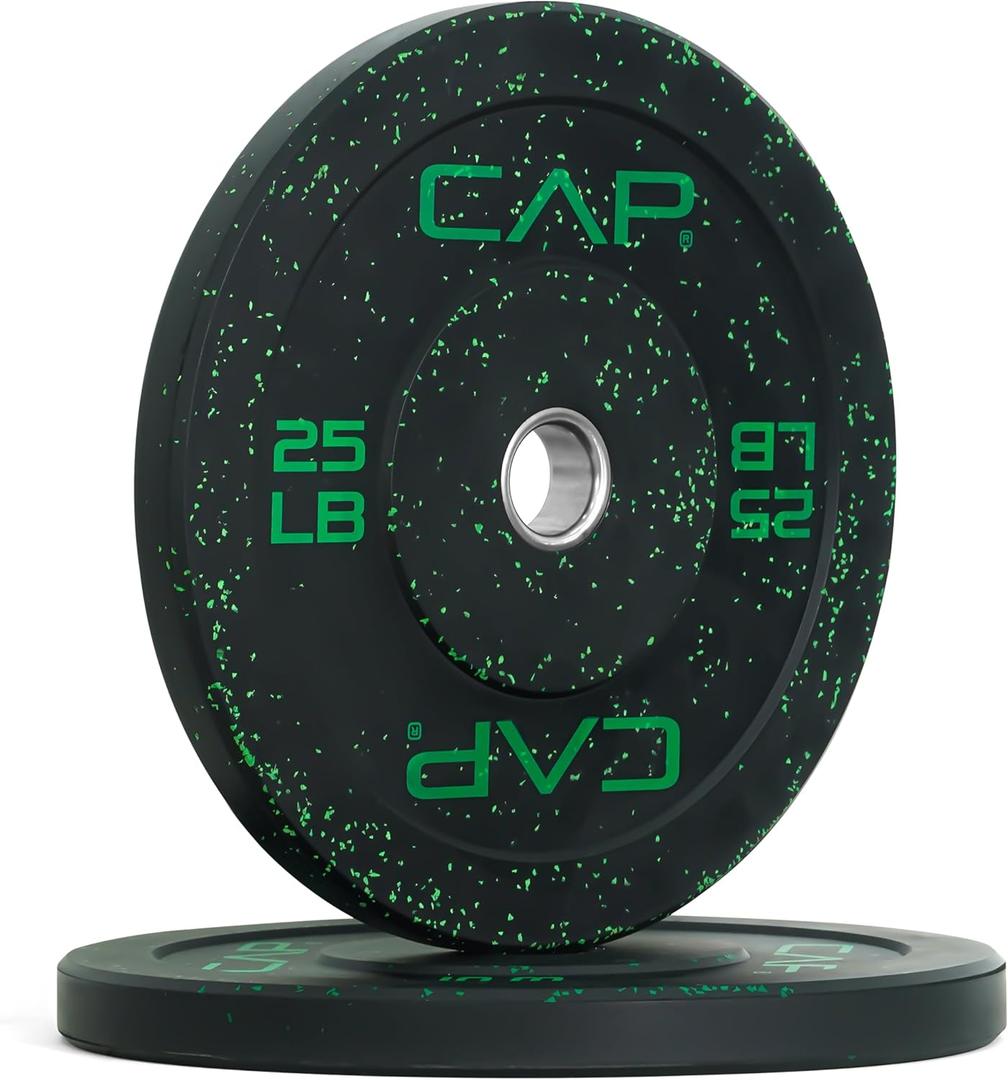 CAP Barbell Economy - Speckled Olympic Bumper Plate Set with Green Logo, Black, 25 lb Pair
