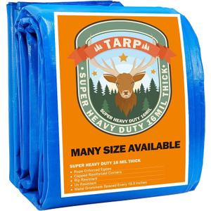 Large Tarp, Tarps Heavy Duty Waterproof 25x25, Waterproof Plastic Poly 16 Mil Thick Tarpaulin with Metal Grommets Every 19.5 Inches - Emergency Rain Shelter, Outdoor Cover, and Camping Use