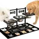 Elevated Dog Bowls for Large Dogs, 6 Height Adjustable Raised Stand with Mat, Two Signature Cards and Three 1700ML Bowls, for Large Breed and Multi-Pet Households
