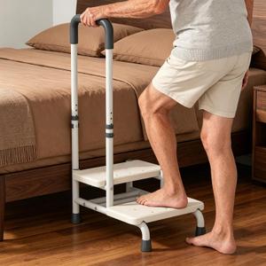 Step Stool with Handle and Non-Skid Platform, Heavy Duty 2 Steps Medical Foot Stool for Adult, Seniors, Handicap Holds up to 350 lbs