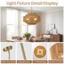 MeiShiDeng 19.68" Boho Chandelier Light Fixtures,5-Tier Hand-Woven Rattan Chandelier,4-Light Farmhouse Drum Wicker Hanging Pendant Light for Dining Room Kitchen Island Bedroom Living Room Foyer