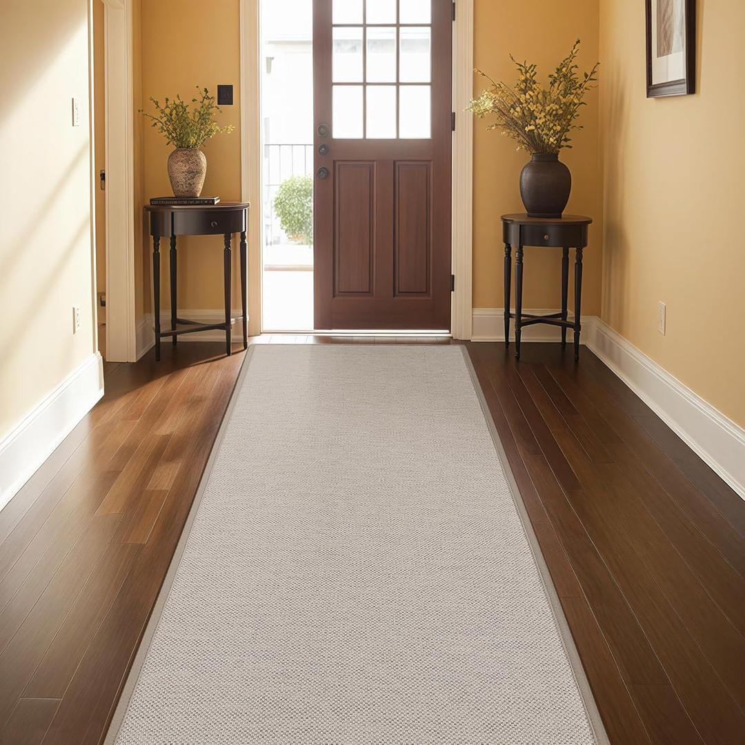 Color&Geometry Door Mat 2'4"x12' Runner Rug with Rubber Backing, Non Slip Washable Hallway Kitchen, Carpet Runners for Hallway Living Room Bedroom, Beige (Rolled-up NO Creases) (28"x144", Khaki)