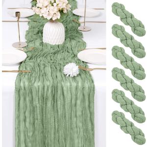 6 Pack Sage Green Cheesecloth Table Runner 17x108 Inch Semi Sheer Boho Gauze Cheese Cloth Fabric Table Runners Table Decor for Wedding Party Baby Shower Birthday Home Decor Garden Farmhouse