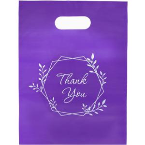 Merchandise bags 100 Purple Color 9"x12" Size 1.5Mil Thick Glossy With Handles (Purple Thank you)