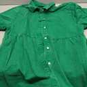 GRAPENT Denim Dress for Women Babydoll Tiered Short Sleeve Button Down Jean Shirt Dresses (Green, XXL)