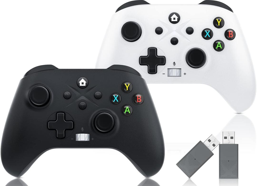 Xexvyrin Wireless Controller for X-box One, X-box Series X/S, PC,Gaming Controller with TURBO, Macro Function, 6-Axis Gyro, 3.5mm Audio Jack, 2.4GHz Adapter（Black and white two-pack）