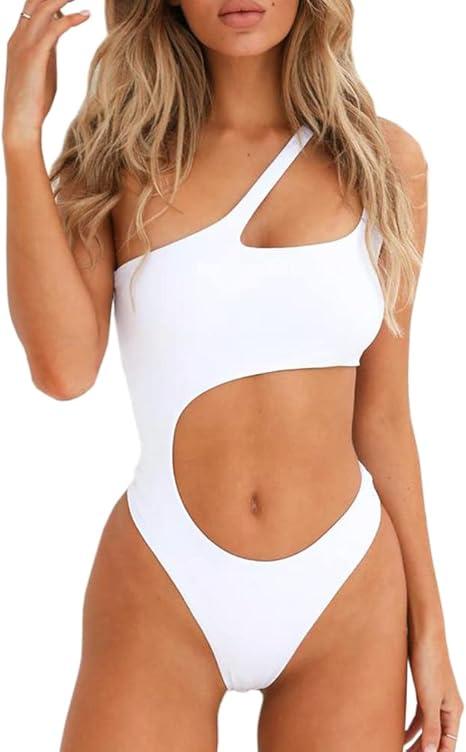 SherryDC Women's Sexy Cutout One Shoulder High Cut Cheeky One Piece Swimsuit Bathing Suit, M