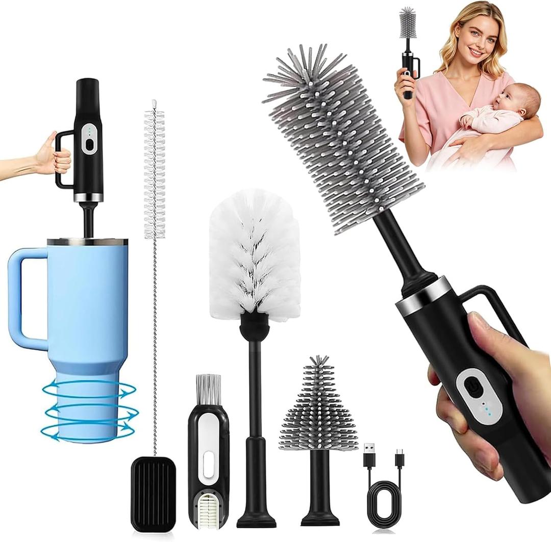 5-in-1 Long Handle Electric Water Bottle Brush, Straw Cleaner Brushes with Removable Brush Head, Water Bottle Brush, Bottle Brush,for Stanley Cups, Baby Bottles, Pacifiers