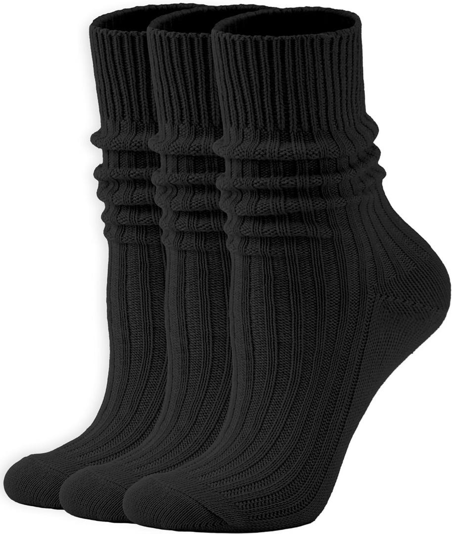 Women's Neon Scrunch Crew Socks 80s 90s Retro 3-Pack Cotton Stacked Boot Calf Cozy Ribbed Slouchy Socks Size 5-10