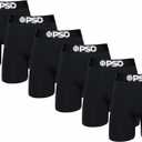 PSD Men's Basic Solid Boxer Briefs - 7 Inch Inseam Breathable and Supportive Men's Underwear with Moisture-Wicking Fabric (Large, Black Cotton 6-pack)