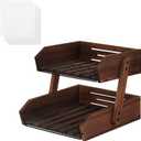 IBWell 2 Tier Fruit Basket for Kitchen Counter Farmhouse Wooden Fruit Holder for Countertop Kitchen Counter Organizer with 50pcs Deli Paper Tired Display Stand for Snack Bread