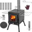 Wood Burning Stove, Wood Stove With Chimney Pipes, Small Camping Wood Stove With Anti-Spark and Adjustment Pipe for Hunting,fishing,Cooking,Heating,Drying Clothes double-layer Hot Tent Stove