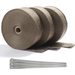 ARTR 2" x 50' Titanium Exhaust Header Heat Wrap 3 Rolls with 30PCS 11.8 Inch Stainless Steel Locking Ties
