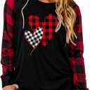 MHTOR Valentines Shirts Women Buffalo Plaid Love Heart Graphic Tees Letter Print Long Sleeve Tops Shirts Valentines Gift (XL)
