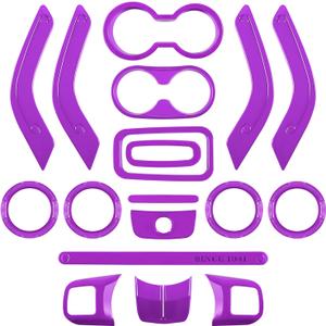 E-cowlboy 18 PCS Full Set Interior Decoration Trim Kit Steering Wheel Center Console Door Handle Air Conditioning Vent Cup Holder Gear Cover Trim for Jeep Wrangler JK JKU 2011-2018 4-Door (Purple)