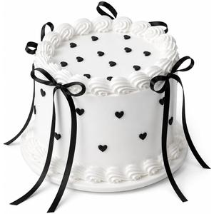 6 Inch Black Bow Fake Cake, White Round Artificial Cake Decor, Realistic Faux Birthday Cake for Display, Wedding Dessert Table, Photography Props, Bakery Window, Coquette Room Decor, Women Gift