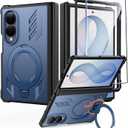 FNTCASE for Samsung Galaxy Z Fold 8 Case with 360 Spin Magnetic Kickstand | Hinge Protection, Screen Protector, Fit for MagSafe, Heavy Duty Military-Grade, Non-Slip Grip, Z Fold 8 Wide Cover Blue