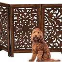 Freestanding Pet Gate for Dogs, Foldable Wooden Dog Gate for House, Indoor Dog Gate for Stair, Doorway, Circle Design Gates for Dogs Indoor, 48 Inch Wide, (16" x3 Panels 48 inch)