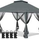 EAGLE PEAK 13x13 Pop Up Gazebo with Mesh Netting, Easy Up Screened Canopy for Patio and Backyard, Easy Set up Outdoor Gazebo (Gray)