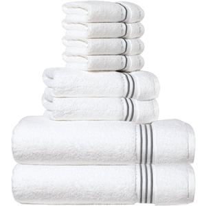 8-Piece Premium Towel Set, 2 Bath Towels, 2 Hand Towels, and 4 Wash Cloths, 100% Ring Spun Cotton Highly Absorbent Towels for Bathroom, Gym, Hotel, and Spa (Gray)