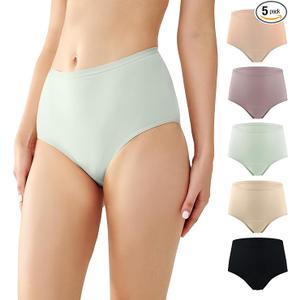 BATTEWA Incontinence Underwear for Women Washable, Leak Proof Underwear High Waist Cotton,Bladder Leakage 50ML (Beige-Blush, Large, 5 Pack)