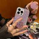 Case for iPhone 16 Pro Max Case Glitter Bling for Women Girls Sparkle Cover, with Ring Stand Holder Protective Case 6.9 inch (Silver)