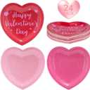 24 Pcs Happy Valentine's Day Plates - Red Pink Heart Shaped Paper Plates, Disposable Love Heart Dinner Dessert Plate Tableware for Valentines Day Anniversary Wedding Party Supplies, 7.5 x 7.5 Inch