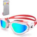 ZIONOR Kids Swim Goggles, G1MINI MIX Vibrant Colorblock Polarized No Leaking Anti Fog Kids Goggles(3-14) (I(white/Red-gold))
