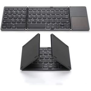 Foldable Wireless Keyboard with Touchpad, Rechargeable Pocket-Sized Folding Travel Keyboard for iOS, Android, Windows - Space Gray