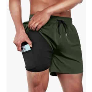 BRISIRA Mens Swim Trunks Swim Shorts Quick Dry 5 inch Inseam Beach Shorts with Compression Liner and Zipper Pocket 34