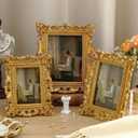 Wonderjune 3 Pcs Vintage Picture Frames Antique Set Baroque Ornate Gold Arched Photo Frames with Glass, Tabletop or Wall for Home Decor Photography Props Gifts(4x6, 5x7, 6x8 Inches, Luxury)