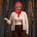 Halloween Old Lady Mask Scary Realistic Old Women Costume Horror Smoking Granny with Red Hood Grandma Latex Headgear for Adults Party Funny Cosplay