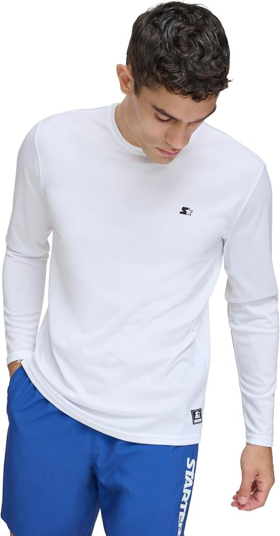 Starter Mens Quick Dry Long Sleeve Lightweight UPF Active Top (Small, White)