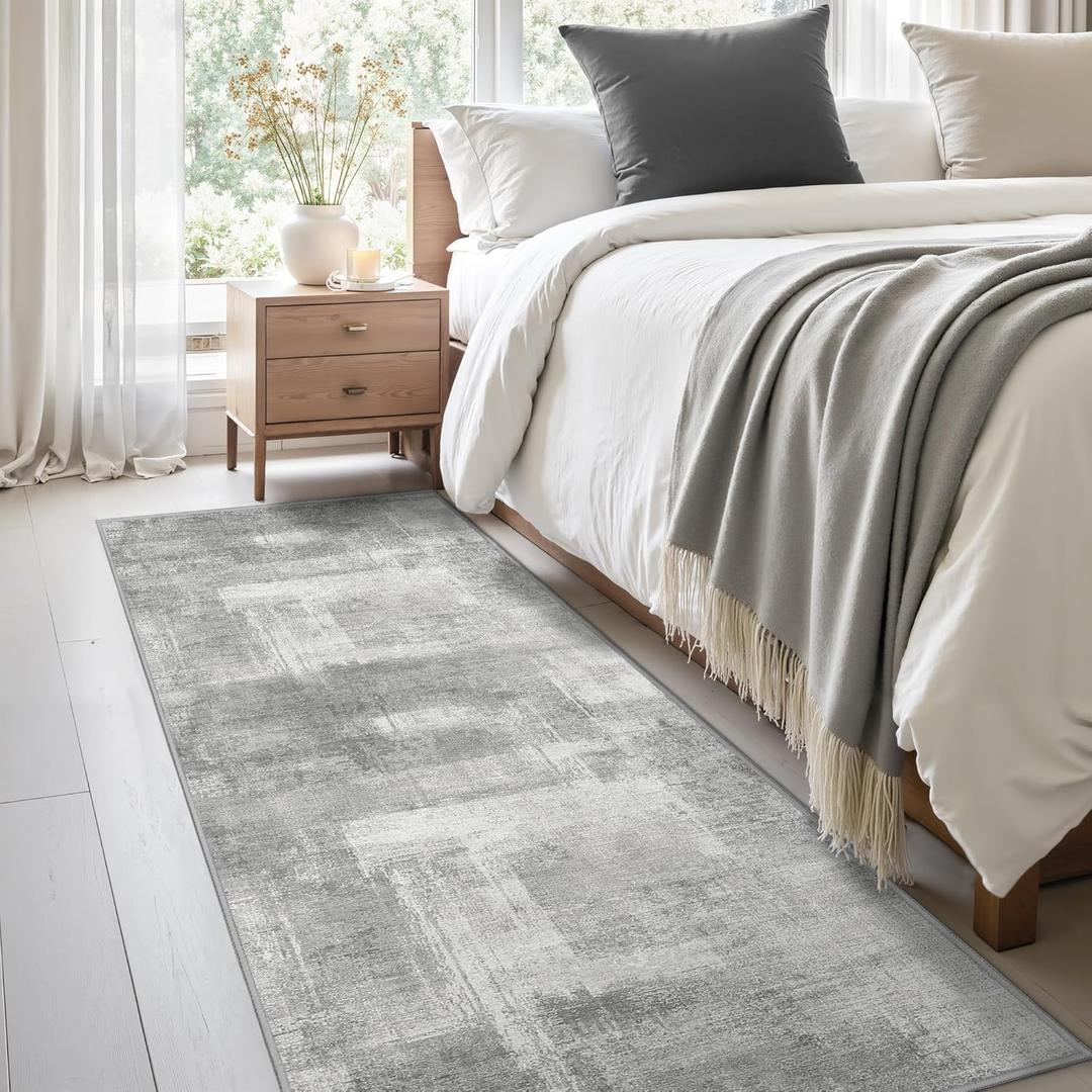 Zesthome Washable Runner Rug 2x6, Runners for Hallways, Non Slip Kitchen Runner Rugs, Soft Abstract Entryway Runners, Ultra-Thin Stain Resistant Rug for Bedside, Laundry, Corridor (Grey/Ivory, 2'x6')