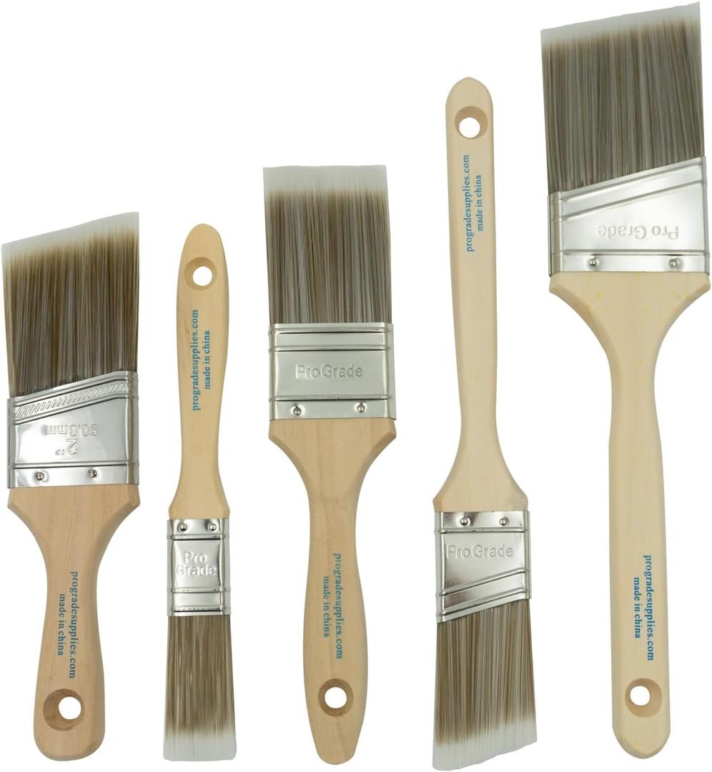 Pro Grade, Paint Brushes, 5-Piece, Paint Brush Set: Flat & Angle Brushes for Latex and Oil Paints, Stains, Interior & Exterior Home Improvement