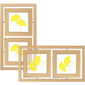 2 Pack Double 4x4 Rotating Floating Picture Frames, Natural Wood Floating Photo Frame Double-Sided Display with Crystal Glass for Tabletop, Desk or Shelf