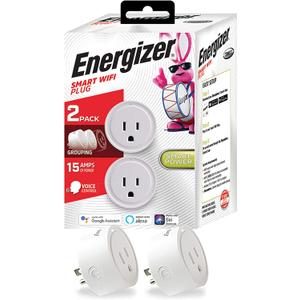 Energizer Connect Smart WiFi Plug 2 Pack, Mobile Connect App Enabled, Voice Controlled, Alexa, Echo, Siri, Hey Google Enabled, No Hub Required, Mini Outlet 15-Watt, 2.4GHz, ETL & FCC Certified