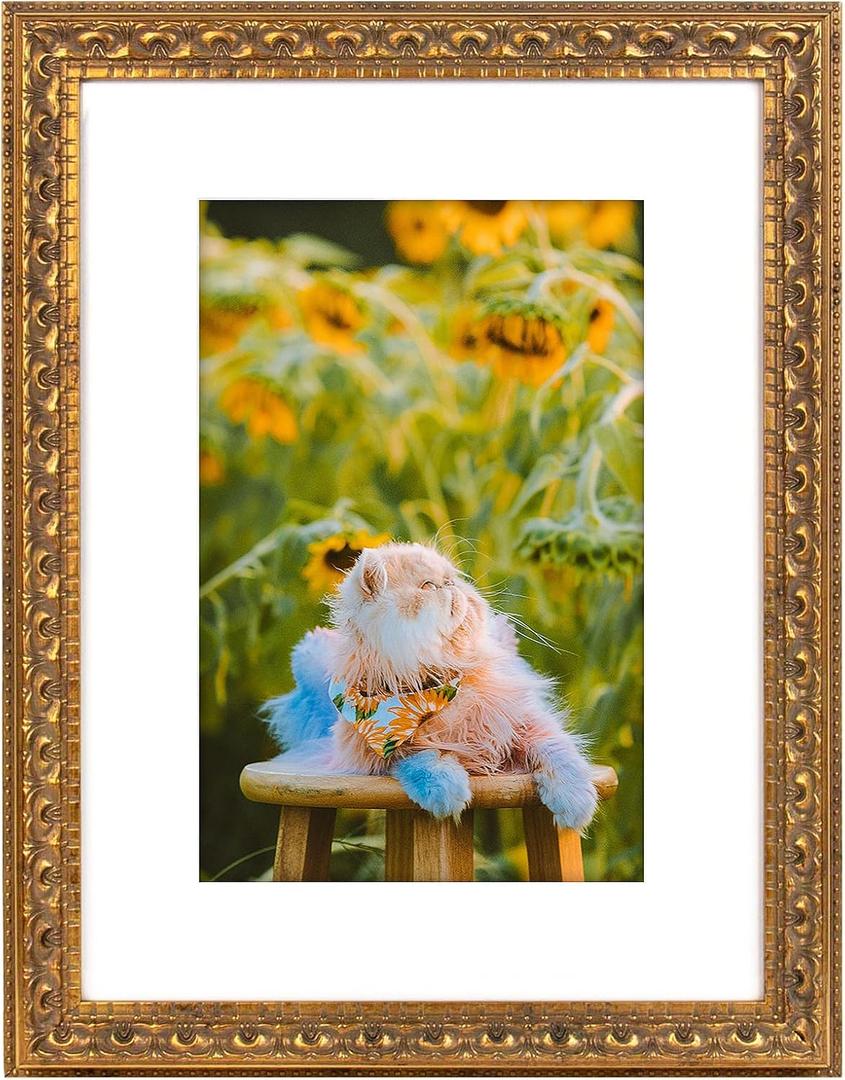 Frametory, 12x16 Ornate Photo Frame With White Color Mat for 8x12 Picture & Real Glass, Bronze